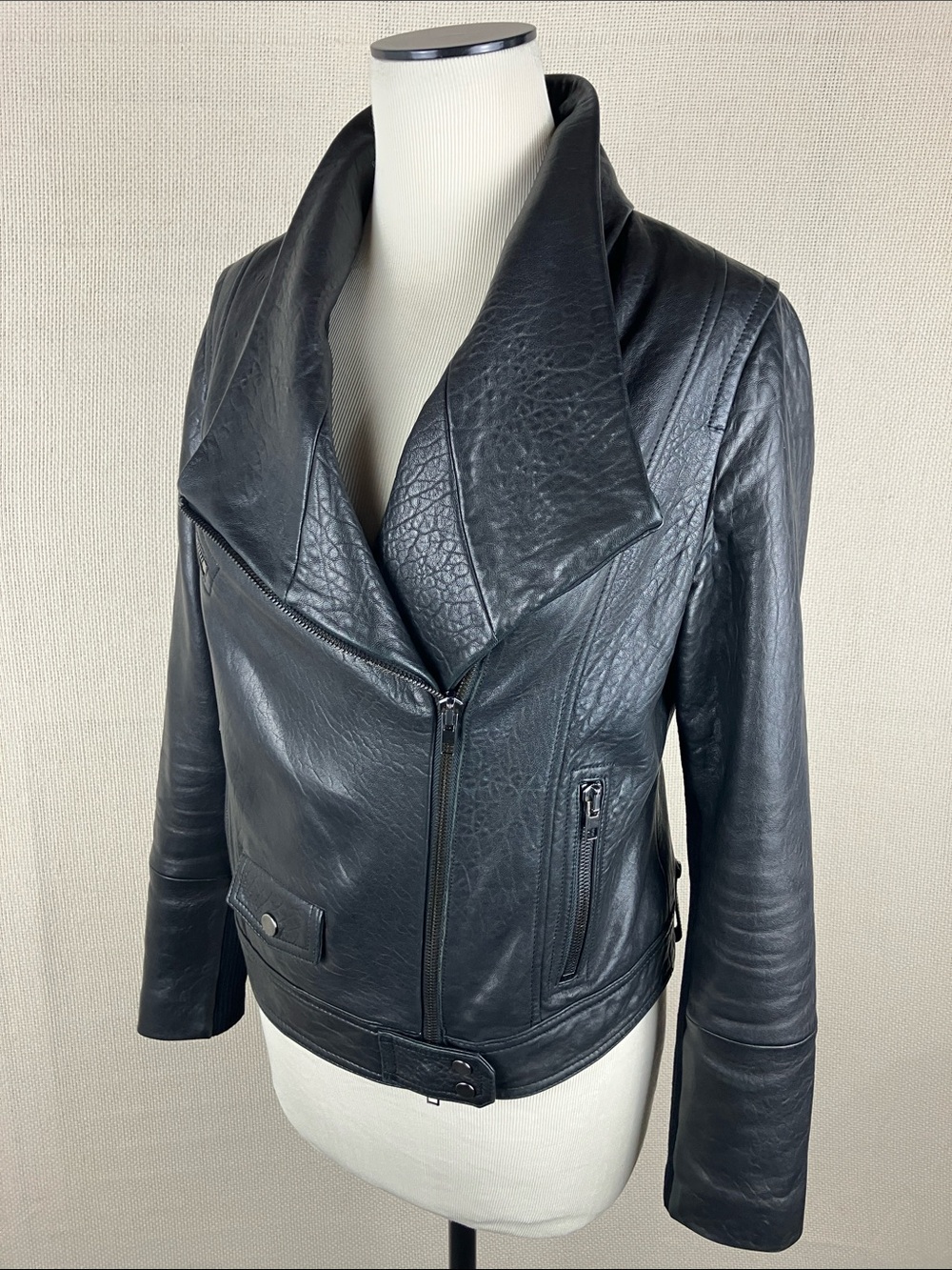 Vince Lamb Leather Moto Jacket Black Full Zip - Picture 6 of 16